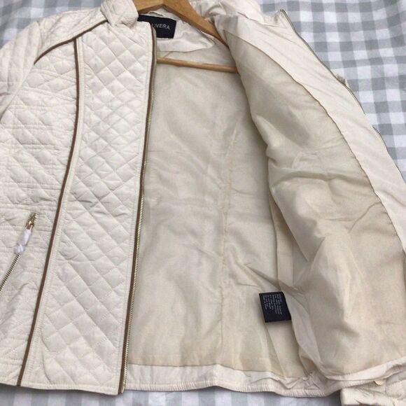 Bellivera quilted fitted jacket zip-up cream gold zippers ecru white Large - Picture 7 of 16